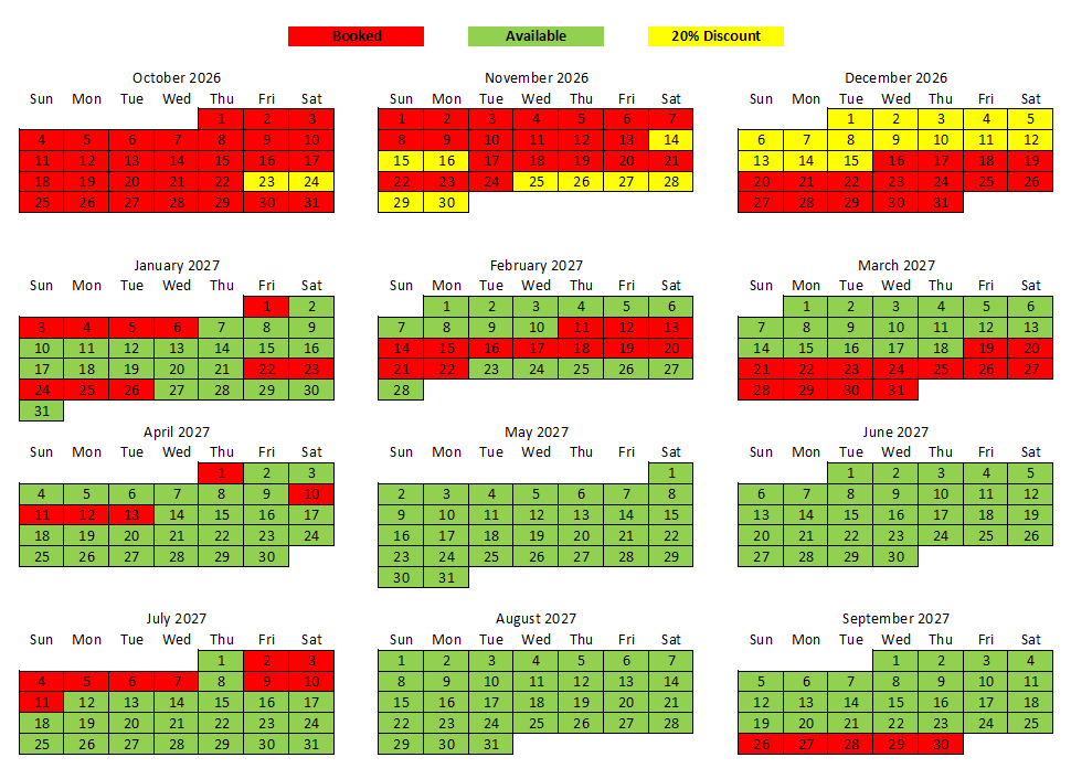 Availability Calendar 20261001 Calendar